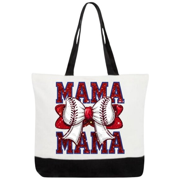 Mama Baseball Bow Canvas Tote Bag - Picture 1 of 2